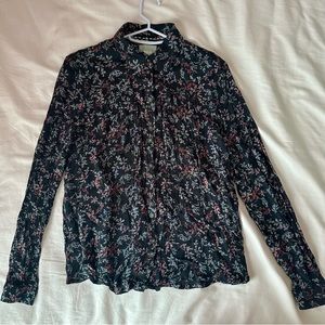 Anthropologie Maeve Black Floral Button Down Top Size 2